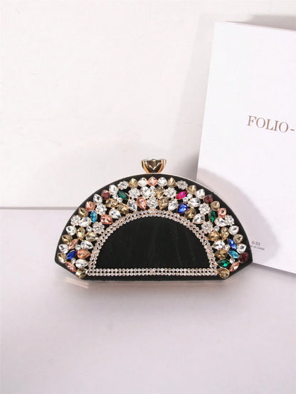 Factory Party Gathering Designer Taschen Evening Bags New Fan-Shaped Rhinestone Crossbody Bag Pu Clip Buckle Ladies Purse Luxury