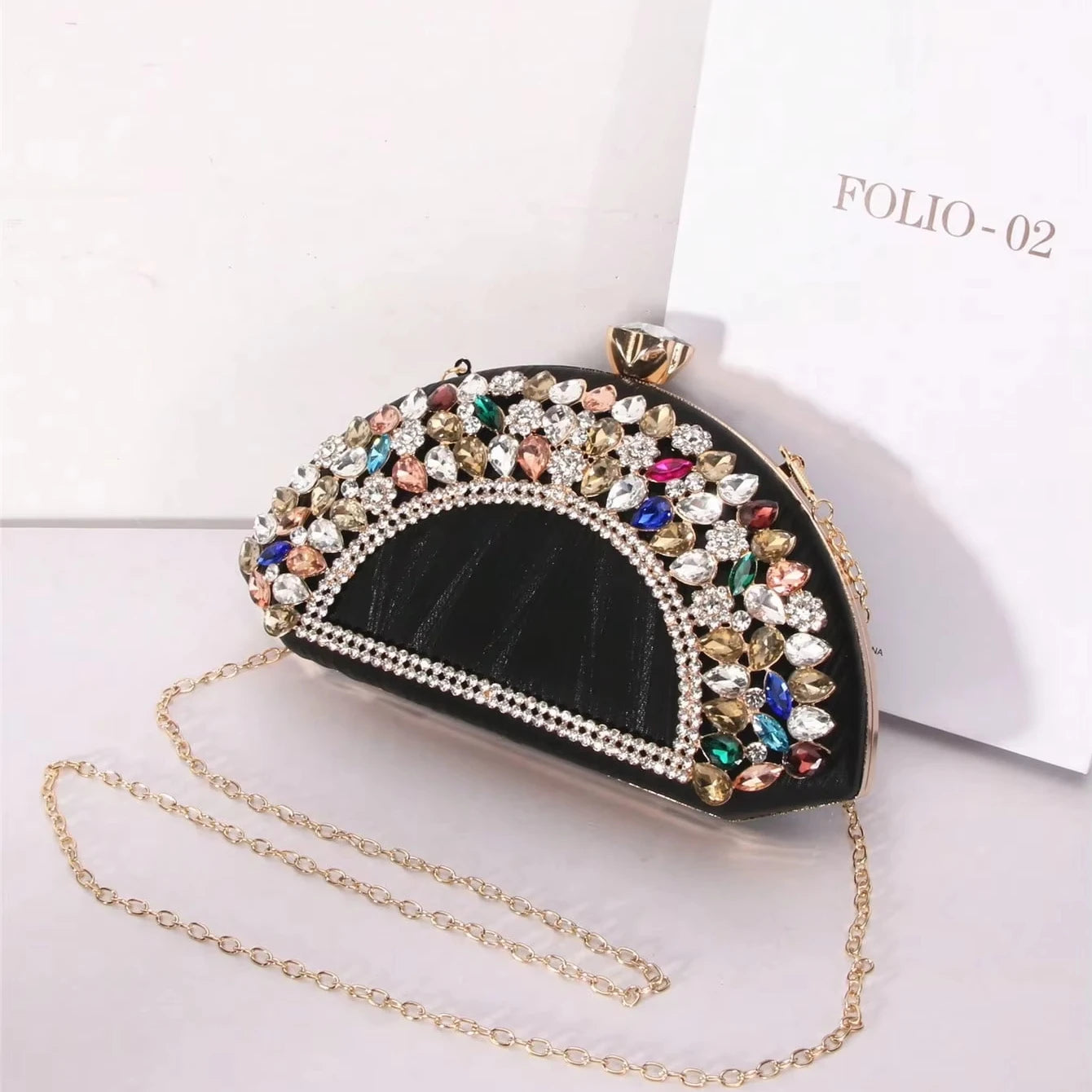 Factory Party Gathering Designer Taschen Evening Bags New Fan-Shaped Rhinestone Crossbody Bag Pu Clip Buckle Ladies Purse Luxury