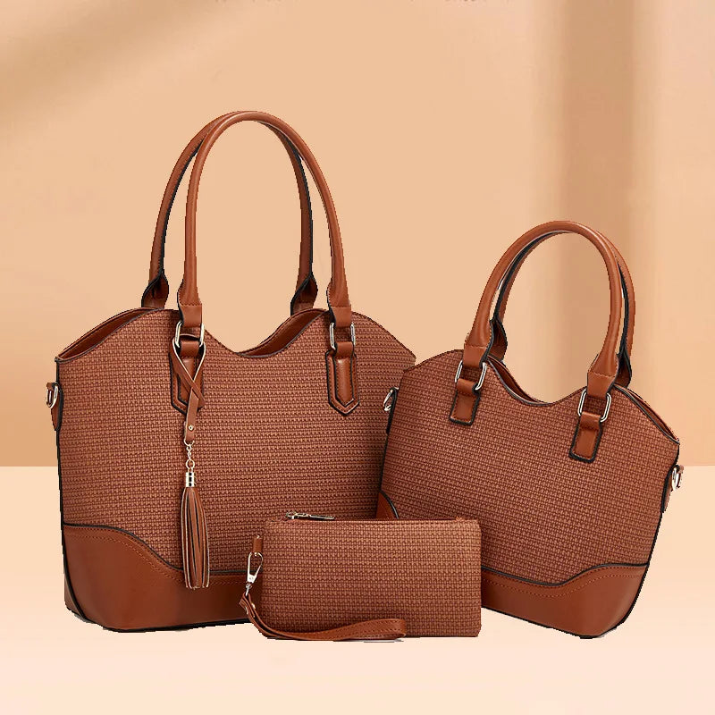 2025 Soft Letter Women's Bag Leisure Bags for Women Brand Luxury Retro Three Piece Set Trending Soft Leather Large Capacity Bag