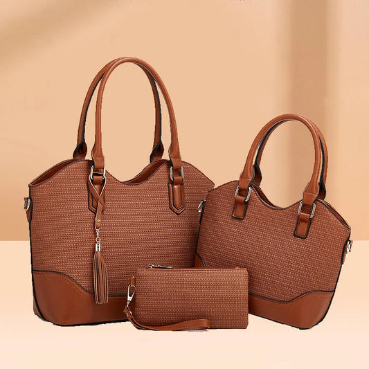 2025 Soft Letter Women's Bag Leisure Bags for Women Brand Luxury Retro Three Piece Set Trending Soft Leather Large Capacity Bag
