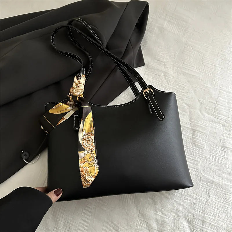 2025 Spring New High-End Retro Style Ins Tote Bag Zipper Cross Polyester Handbag with Silk Scarf Versatile Handbags for Women