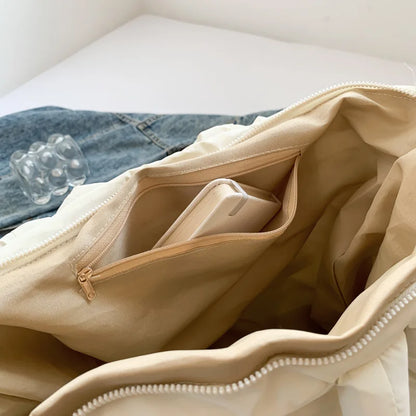 Fashion Down Women's Large Capacity Tote Bag  Nylon Designer Zipper Handbag for Outdoor Square Grid Handbag Shoulder Bag