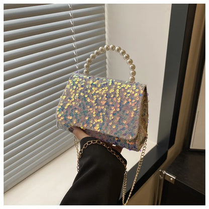 2025 Fashion Hot Selling Pu Bags Chain Designer Women's Bag Shoulder Cross-body Sequins Pearl Handbag Ladies Luxury Evening Bag