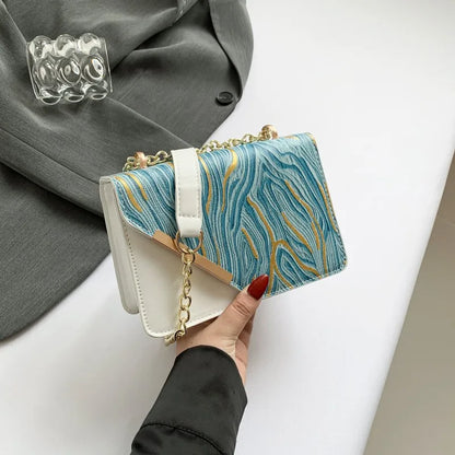 Large Capacity Unisex Shoulder Bag New Popular Leopard Luxury Square PU Cross-Body Chain Decoration Fashionable Waterproof Style