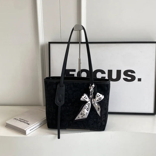 2025 Hot Selling Pu Leather Bag for Women Large Capacity Tote Bag Shoulder Bag With Ribbon