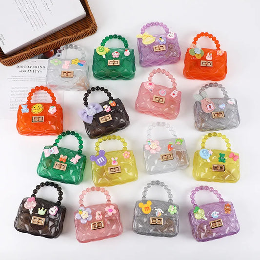 Cutey Coin Purse Lock Button Small Square Handbags for Kids Girls Flower Children Shoulder Crossbody Bags Cheap Wholesale