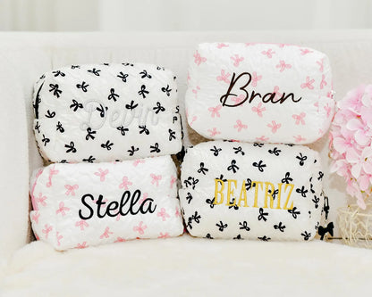 Personalized Letter Bow Makeup Bag With Bow Design Custom Name Makeup Bags Monogram Cosmetic Bag for Women