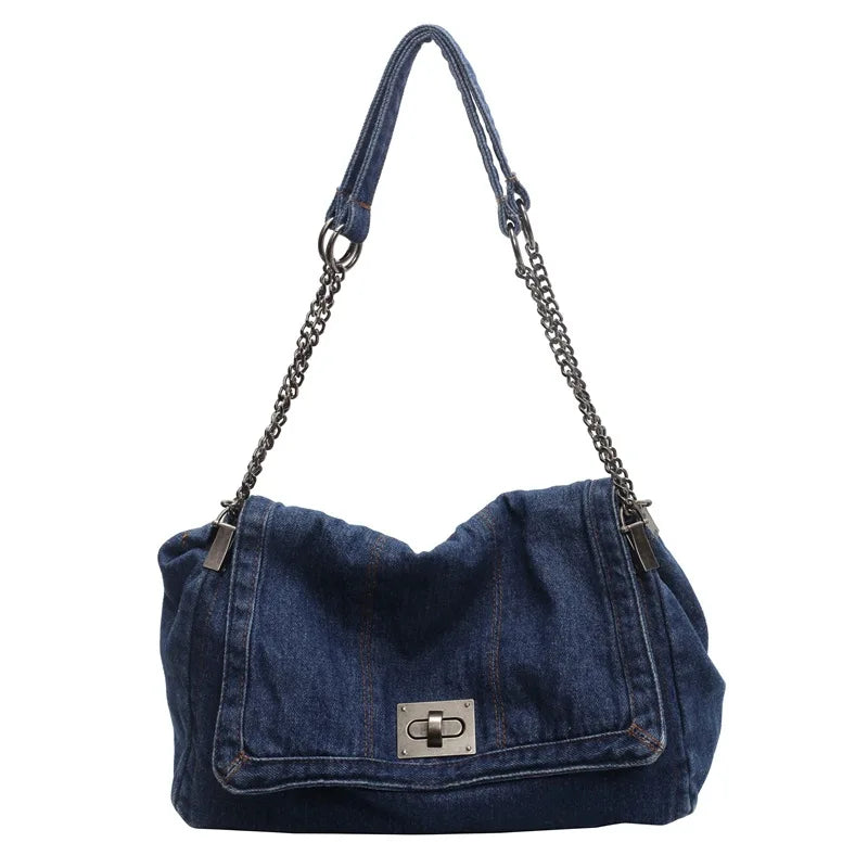 High Quality Denim Women's Crossbody Bag Fashionable Zipper Solid Color Handbag Luxury Tote Bags for Women