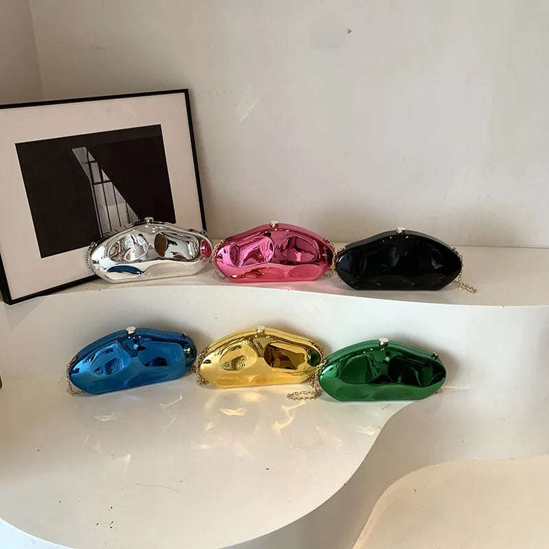 2025 Luxury Golden Silver Metallic Shell Stone Purses and Handbags Women Acrylic Party Evening Bag