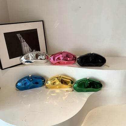 2025 Luxury Golden Silver Metallic Shell Stone Purses and Handbags Women Acrylic Party Evening Bag