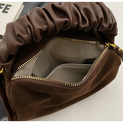 Fashion Simple Handbag 2025 Pure Color Frosted Shoulder Crossbody Bag Luxury Retro Suede Personalized Small Square Bag Female