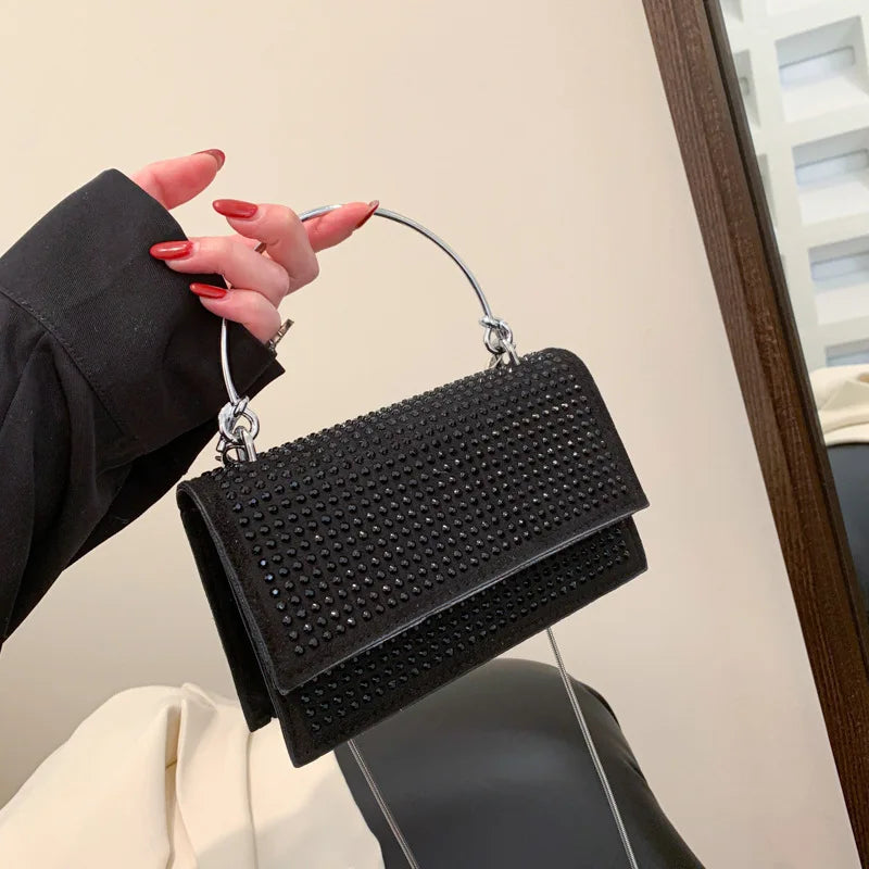 Bright Diamond Woman Vintage Crossbody Shoulder Bag High Quality Chain Small Square Custom Messenger  Shoulder Hand Bag