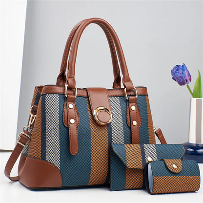 High Aesthetic Three-Piece Set New Tote Bags Large Capacity PU Plaid Pattern Crossbody Bags Elegant Fashion Bags for Women