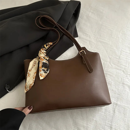 2025 Spring New High-End Retro Style Ins Tote Bag Zipper Cross Polyester Handbag with Silk Scarf Versatile Handbags for Women