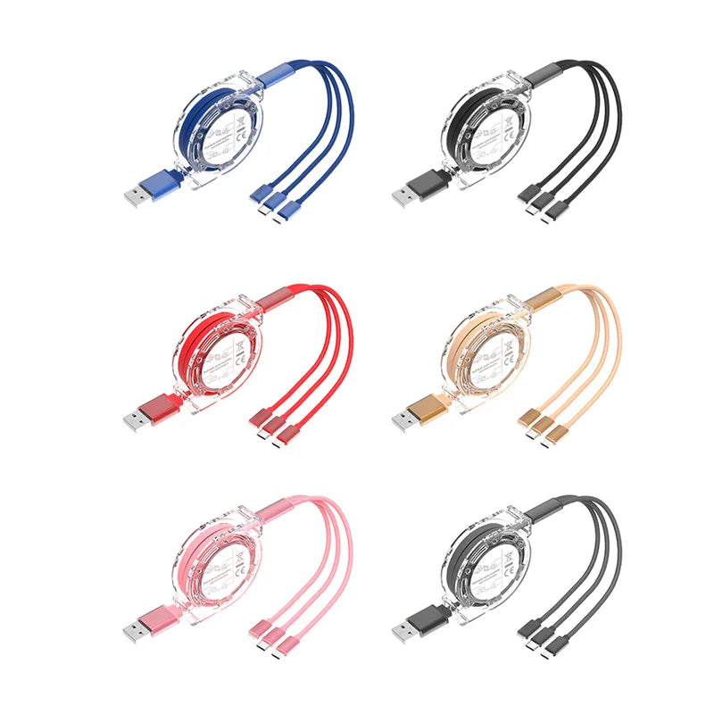 3 in 1 retractable Data USB Cable for iPhone Charger