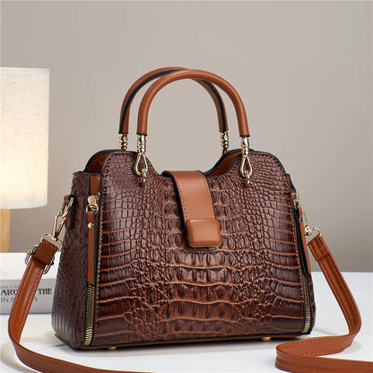 Women's Luxury PU Leather Handbags Large Capacity Crossbody Bag Crocodile Patterned Pure Color Fashion Bags for Women