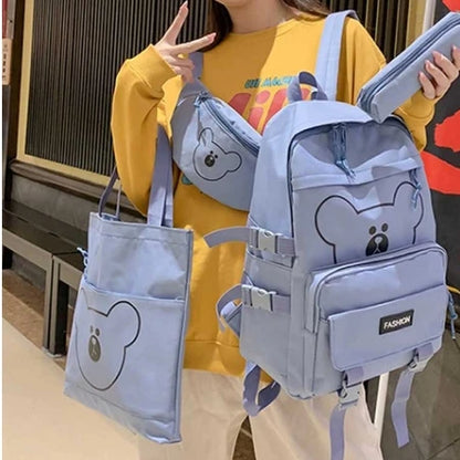 Fashionable Lightweight Multi-Piece Student School Backpack Large Capacity with Simple Printing Waterproof Shoulder Bag