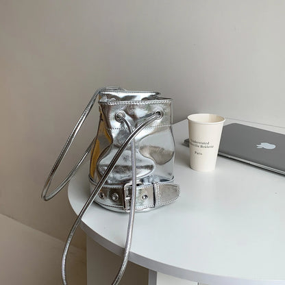 2025 Autumn Casual Drawstring Ruffles Cylinder Shoulder Bags High Quality Waterproof Handbags Mini Crossbody Bags for Women