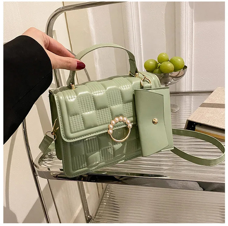 2024 New Fashion Solid Color Shoulder Bag Handbag Lattice Zipper Pu Handbags for Women 2 Pcs 1 Set Bags Woman Ladies