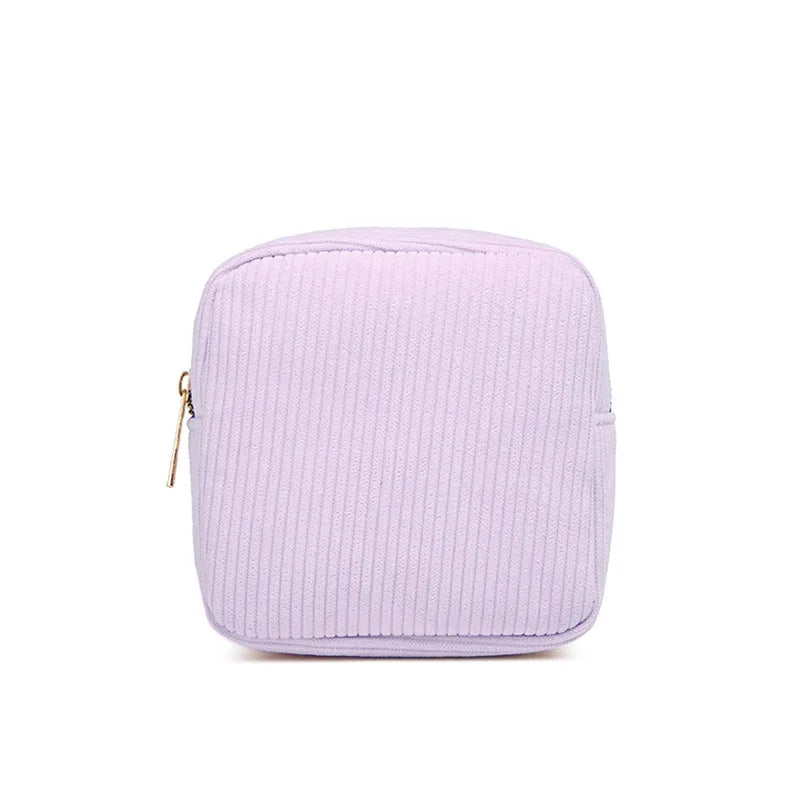 2025 Wholesale Custom Square Striped Corduroy Makeup Bag Luxury Bags Women Corduroy Striped Lightweight Cosmetic Bag