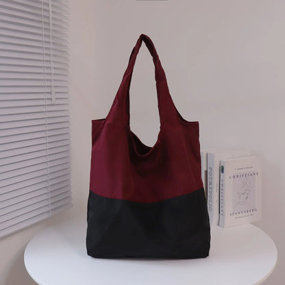 Two-Color Splicing Letter Large Capacity Portable Polyester Folding Satchel Waterproof Shoulder Bag Environmentally Friendly