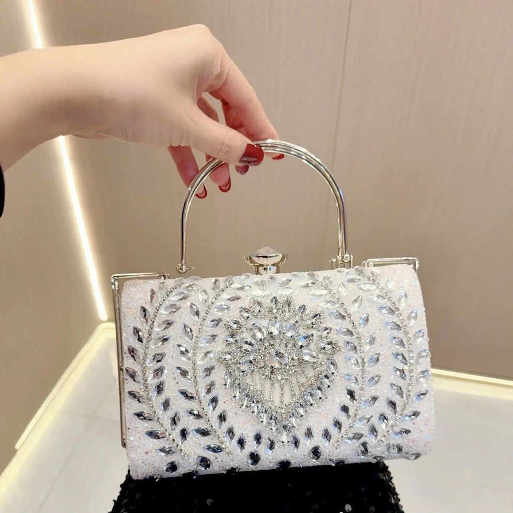 2025 Wholesale Handbag Design Glittering Gold Fashion Temperament Dinner Party Bag Rhinestone Evening Bag Chain for Party