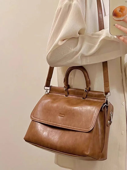 2025 New Tide Retro Multi-Compartment Bag Tote Messenger Bag for Work Women Large Capacity Pu Crossbody Bag Luxury Daily Fashion