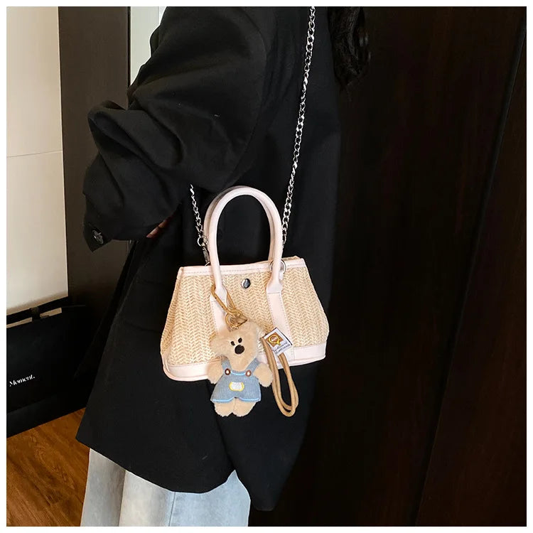 Casual Contrast Color Fashon Lady Straw Handbag for Women Versatile Work Shoulder PU Messenger Bag  Women Bags Designer