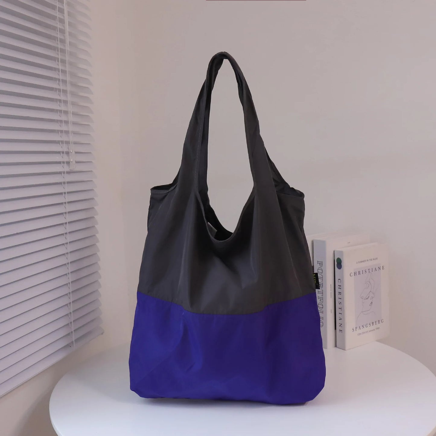 Two-Color Splicing Letter Large Capacity Portable Polyester Folding Satchel Waterproof Shoulder Bag Environmentally Friendly