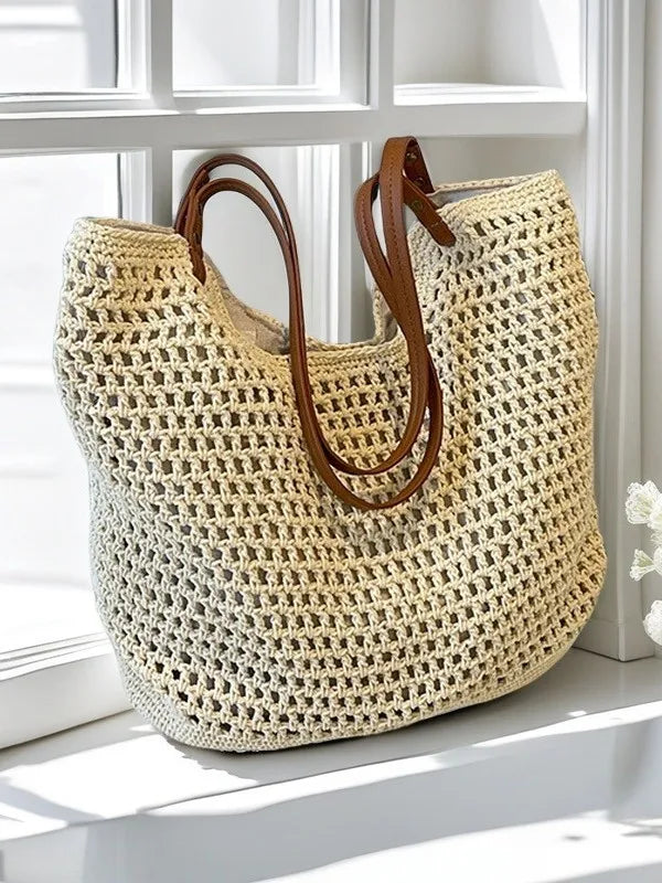 2025 New Casual Hollow Out Shoulder Bag Handmade Weaving Fashion Straw Ladies Shoulder Bag Summer Large Capacity Beach Tote Bag