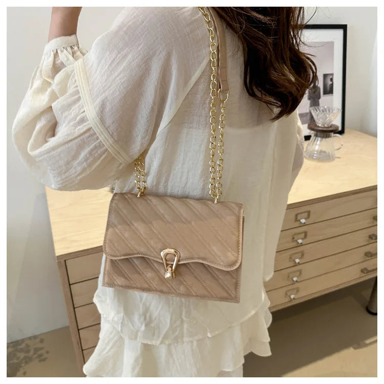 2024 Urban Style Ladies Cross-Body Shoulder Bag Lingge's New Popular Embroidery Line Texture Zipper Closure Fashionable PU