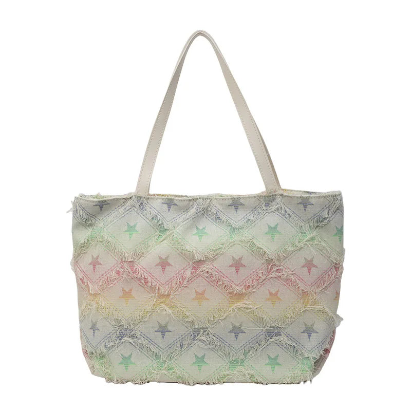 Women's Large Capacity Simple Beautiful Rainbow Geometric Design Crossbody Shopping Shoulder Bag Zip Closure Fashion Style