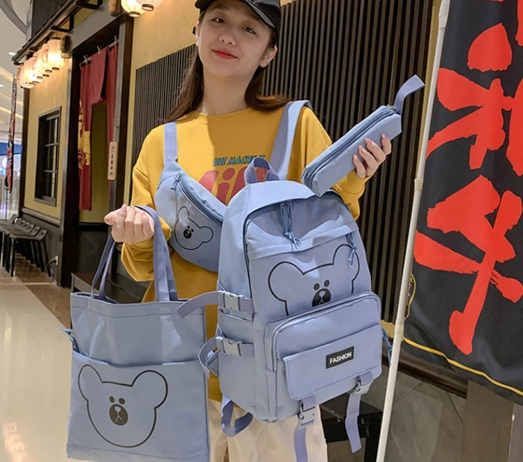 Fashionable Lightweight Multi-Piece Student School Backpack Large Capacity with Simple Printing Waterproof Shoulder Bag