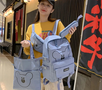 Fashionable Lightweight Multi-Piece Student School Backpack Large Capacity with Simple Printing Waterproof Shoulder Bag