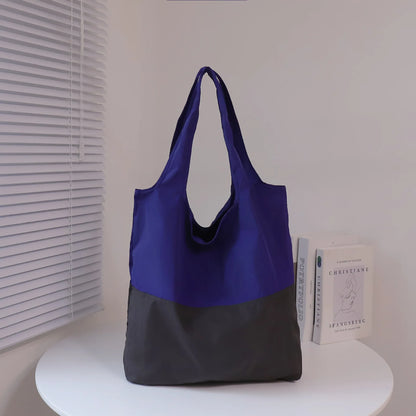 Two-Color Splicing Letter Large Capacity Portable Polyester Folding Satchel Waterproof Shoulder Bag Environmentally Friendly