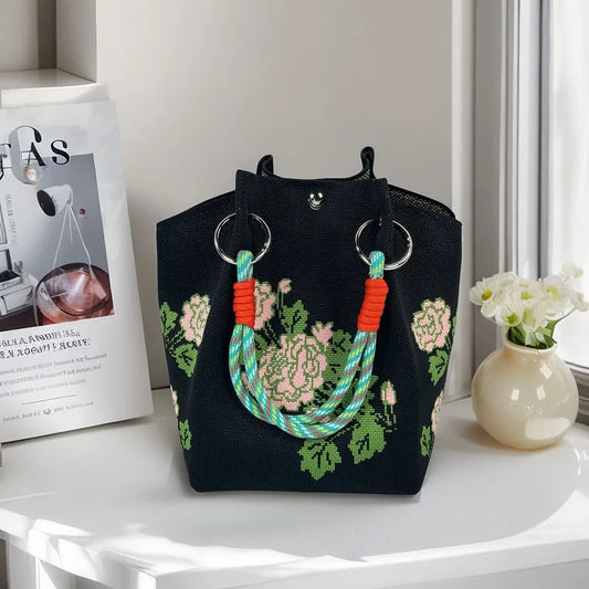 Wholesale Bags Fashion Single Shoulder Retro Embroidered Flower Bag Handbags for Women Luxury Designer Button Polyester Bag