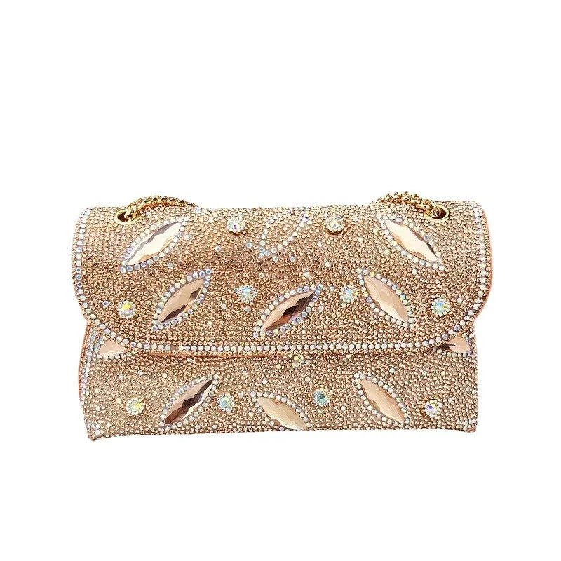 Tendencia Chain Bag with Diamonds for Women Branded Handbags for Women Zipper Pu Polyester Bags with Full Stone for Women