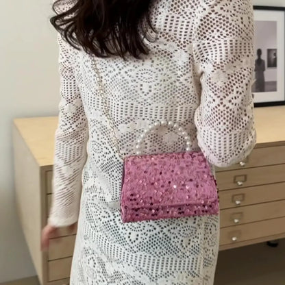 2025 Fashion Hot Selling Pu Bags Chain Designer Women's Bag Shoulder Cross-body Sequins Pearl Handbag Ladies Luxury Evening Bag