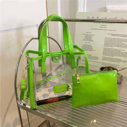 2025 Women Handbags Ladies Clear Color Fashion Women Square Small Pvc Tote Bag Female Cross Body Handbag Jelly Bag Sets
