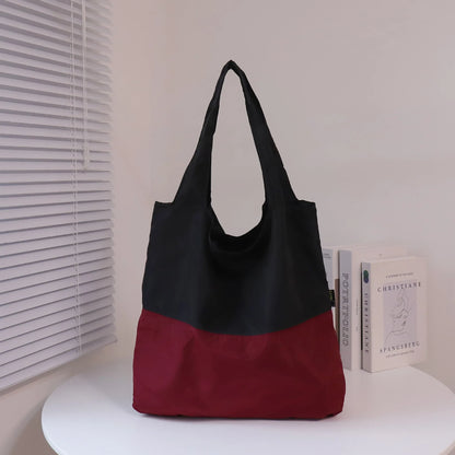 Two-Color Splicing Letter Large Capacity Portable Polyester Folding Satchel Waterproof Shoulder Bag Environmentally Friendly