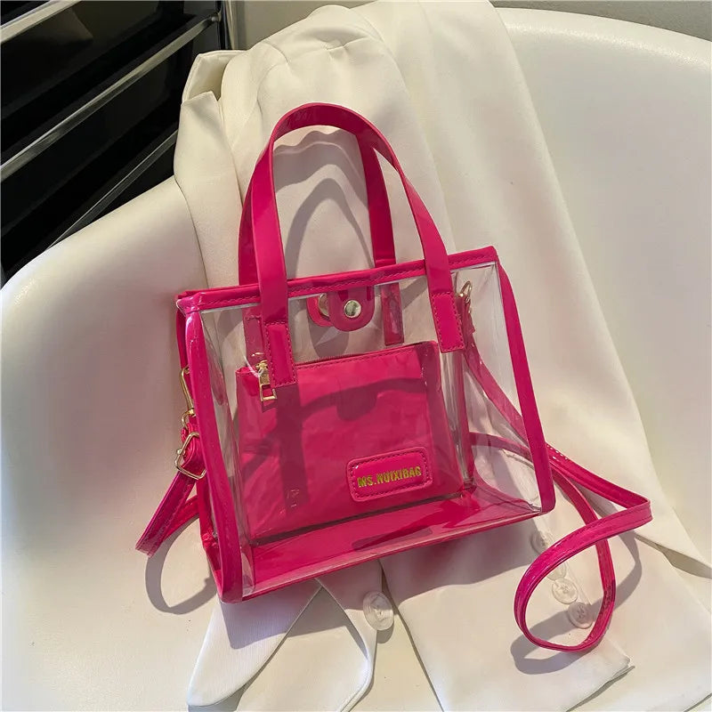 2025 Women Handbags Ladies Clear Color Fashion Women Square Small Pvc Tote Bag Female Cross Body Handbag Jelly Bag Sets