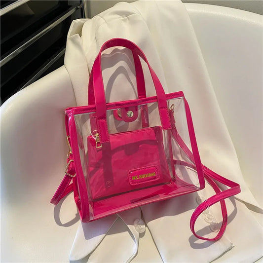 2025 Women Handbags Ladies Clear Color Fashion Women Square Small Pvc Tote Bag Female Cross Body Handbag Jelly Bag Sets