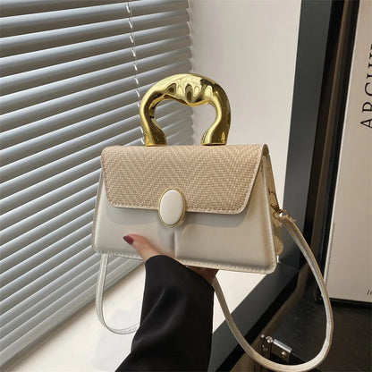 Woman Crossbody Bags with Chain PU Single Shoulder Bags Woven Ladies Square Leather Bucket Shoulder Strap Handbag Crossbody Bag