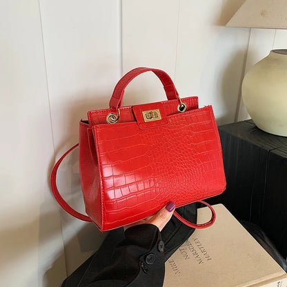 2024 New Crocodile Pattern Women's Hand-Held Shoulder Crossbody Bag Retro Style Zip Large Capacity Popular Casual Polyester