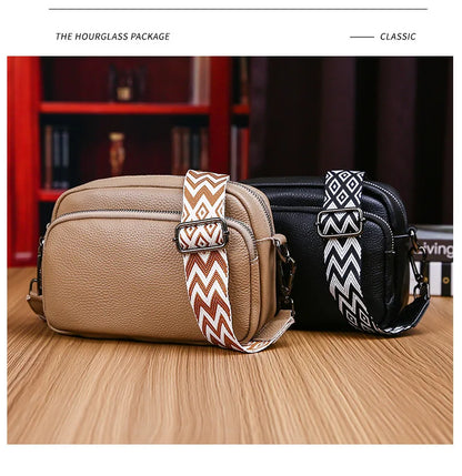 Genuine Leather Women's Bag 2024 New Head Layer Soft Cowhide Trendy Woven Shoulder Bag Casual Wide Shoulder Strap Square Bag