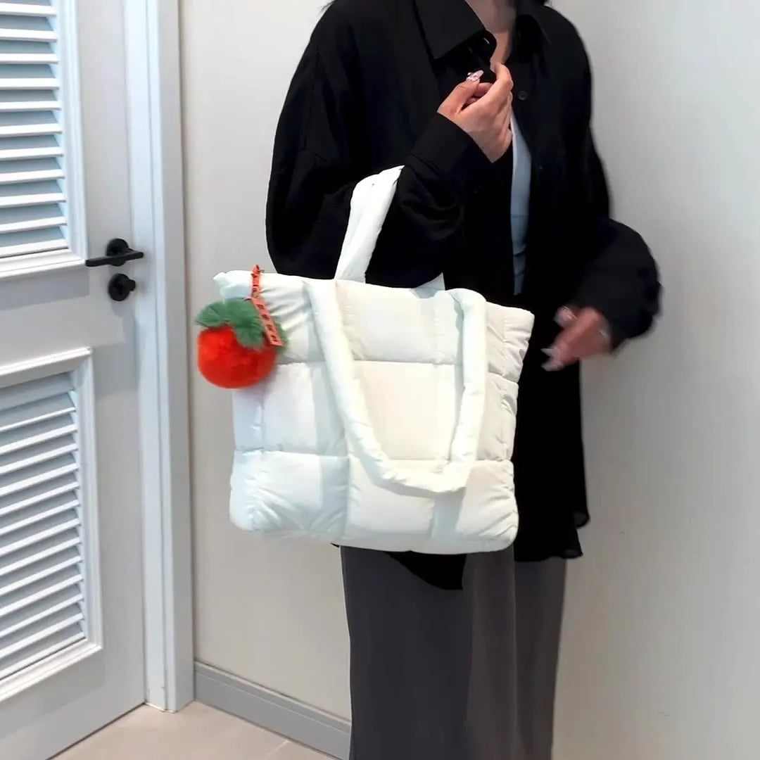 Fashion Down Women's Large Capacity Tote Bag  Nylon Designer Zipper Handbag for Outdoor Square Grid Handbag Shoulder Bag