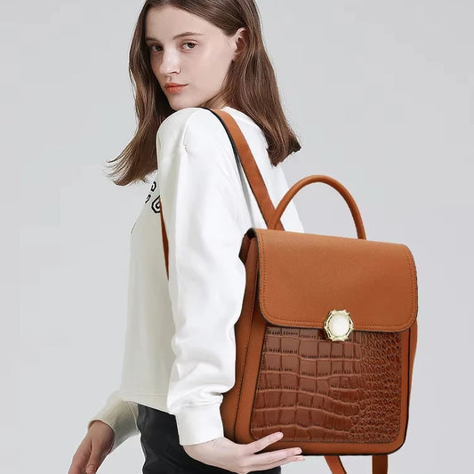 Three Piece Set Crocodile Grain PU Backpack Classic and Versatile Pure Color Handbags Elegant Fashion Bags for Women