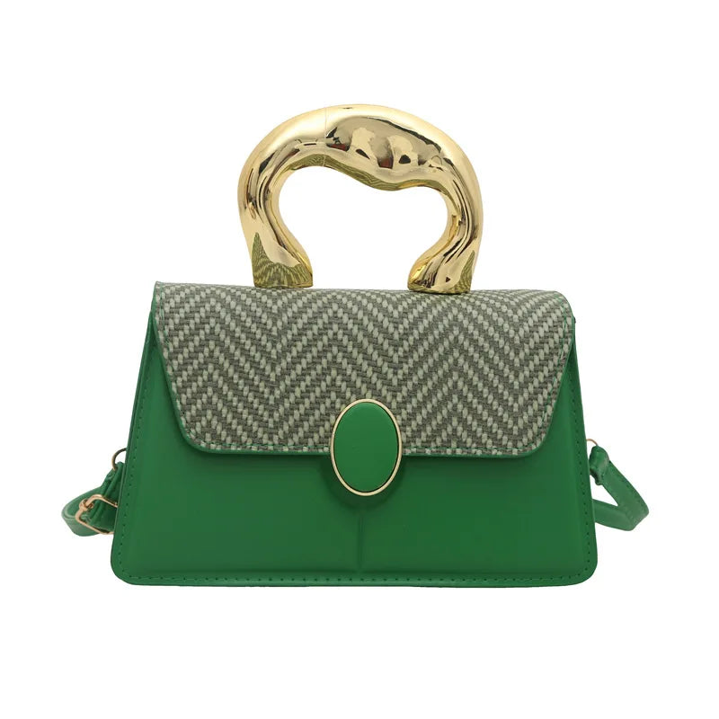 Woman Crossbody Bags with Chain PU Single Shoulder Bags Woven Ladies Square Leather Bucket Shoulder Strap Handbag Crossbody Bag