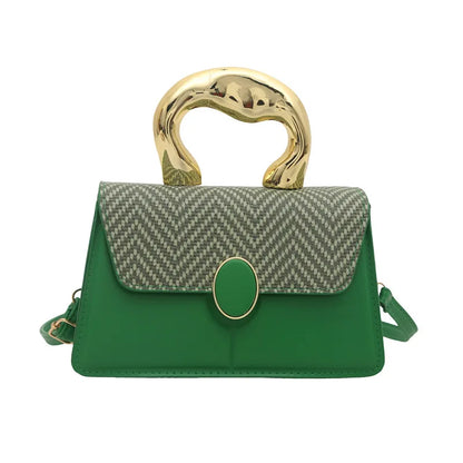 Woman Crossbody Bags with Chain PU Single Shoulder Bags Woven Ladies Square Leather Bucket Shoulder Strap Handbag Crossbody Bag