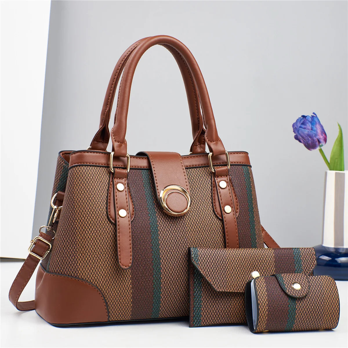 High Aesthetic Three-Piece Set New Tote Bags Large Capacity PU Plaid Pattern Crossbody Bags Elegant Fashion Bags for Women